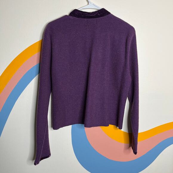 Vintage Lambswool Cardigan Women's Size M Button Down Sweater Purple Velvet Trim - Picture 5 of 5